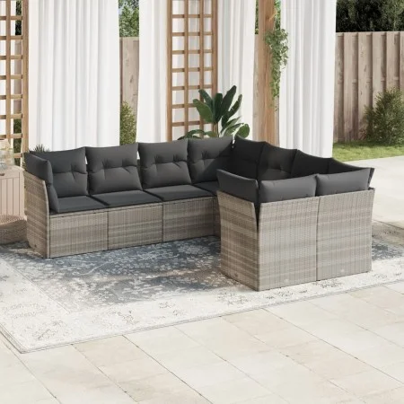 Garden sofa set 8 pieces and gray synthetic rattan cushions by , Garden sets - Ref: Foro24-3218592, Price: 570,55 €, Discount: %
