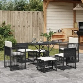 7-piece garden dining set with black synthetic rattan cushions by , Garden sets - Ref: Foro24-369009, Price: 334,00 €, Discou...