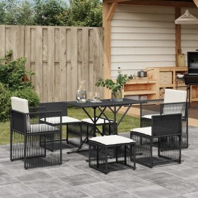 Garten-Essgruppe 7-teilig mit schwarzen Polstern aus synthetischem Rattan. von , Gartensets - Ref: Foro24-369009, Preis: 341,...