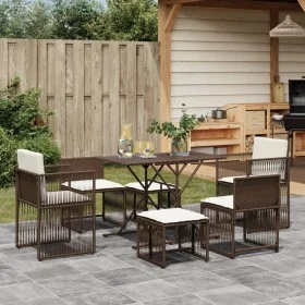7-piece garden dining set with brown synthetic rattan cushions by , Garden sets - Ref: Foro24-369010, Price: 342,87 €, Discou...