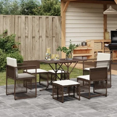 7-piece garden dining set with brown synthetic rattan cushions by , Garden sets - Ref: Foro24-369010, Price: 342,87 €, Discou...