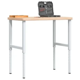 Banco de trabajo rectangular madera maciza 100x60x(73-99,5) cm de , Mesas de trabajo - Ref: Foro24-3309701, Precio: 168,77 €,...
