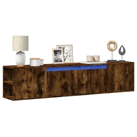 Eiche geräuchert wandmontierter TV-Ständer mit LED-Licht 180x31x39,5 cm von , TV-Möbel - Ref: Foro24-3307958, Preis: 131,41 €...