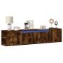 Mueble de TV de pared con luz LED roble ahumado 180x31x39,5 cm de , Muebles TV - Ref: Foro24-3307958, Precio: 138,04 €, Descu...