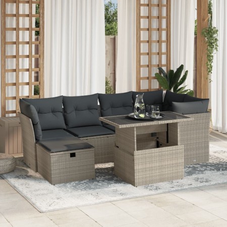 Set de sofás de jardín 7 pzas con cojines ratán PE gris claro by , Garden sets - Ref: Foro24-3274662, Price: 508,78 €, Discou...