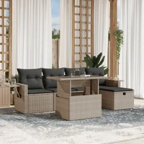 Gartensofagarnitur 6-teilig mit grauen Polstern aus synthetischem Rattan von , Gartensets - Ref: Foro24-3274972, Preis: 437,4...