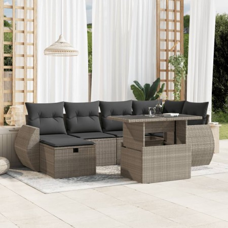 Set de sofás de jardín 7 pzas con cojines ratán PE gris claro de , Conjuntos de jardín - Ref: Foro24-3275142, Precio: 517,01 €