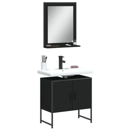 Bathroom furniture set 2 pcs black engineered wood by , Bathroom furniture - Ref: Foro24-3214334, Price: 86,31 €, Discount: %
