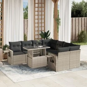 Set Gartenmöbel 9-tlg. und Kissen hellgrau synthetisches Rattan von , Gartensets - Ref: Foro24-3267802, Preis: 674,65 €, Raba...