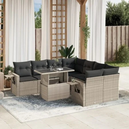 Set Gartenmöbel 9-tlg. und Kissen hellgrau synthetisches Rattan von , Gartensets - Ref: Foro24-3267802, Preis: 673,96 €, Raba...