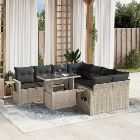 Set Gartenmöbel 9-tlg. und Kissen hellgrau synthetisches Rattan von , Gartensets - Ref: Foro24-3267802, Preis: 674,61 €, Raba...
