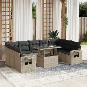 Gartensofa-Set 10-teilig mit Kissen hellgrau synthetisches Rattan von , Gartensets - Ref: Foro24-3268112, Preis: 740,42 €, Ra...