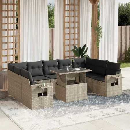 Garden sofa set 10 pcs. with cushions light gray synthetic rattan by , Garden sets - Ref: Foro24-3268112, Price: 739,92 €, Di...