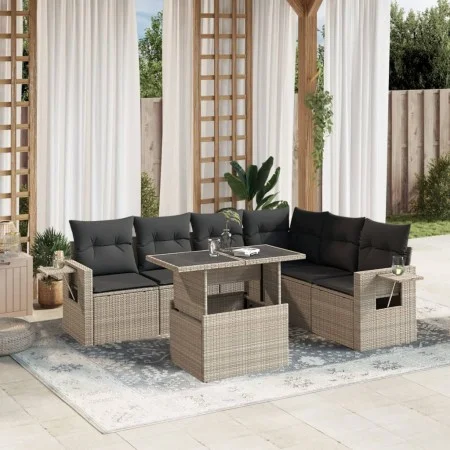 Garden sofa set 7 pcs with cushions light grey PE rattan by , Garden sets - Ref: Foro24-3267932, Price: 541,91 €, Discount: %