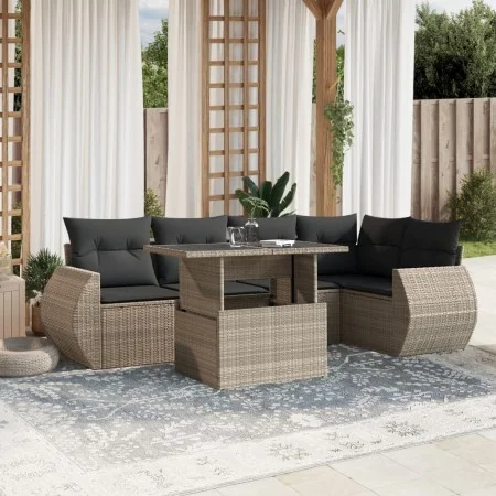 Set de sofás de jardín 7 pzas con cojines ratán PE gris claro de , Conjuntos de jardín - Ref: Foro24-3268552, Precio: 561,34 ...