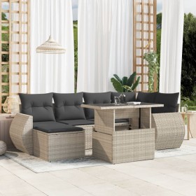 Gartensofa-Set 7-teilig mit Kissen hellgrau PE Rattan von , Gartensets - Ref: Foro24-3268682, Preis: 528,59 €, Rabatt: %
