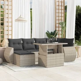 Set de sofás de jardín 7 pzas con cojines ratán PE gris claro de , Conjuntos de jardín - Ref: Foro24-3268682, Precio: 540,70 ...