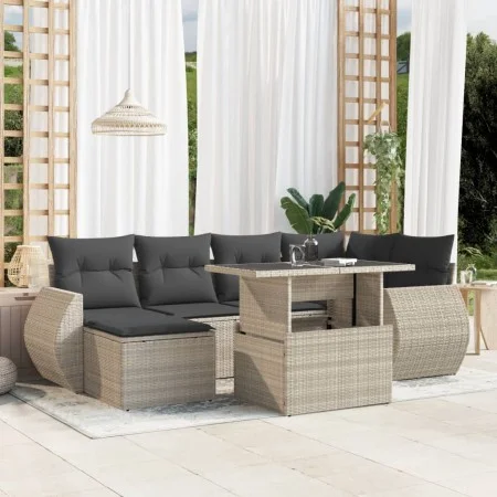 Gartensofa-Set 7-teilig mit Kissen hellgrau PE Rattan von , Gartensets - Ref: Foro24-3268682, Preis: 539,45 €, Rabatt: %