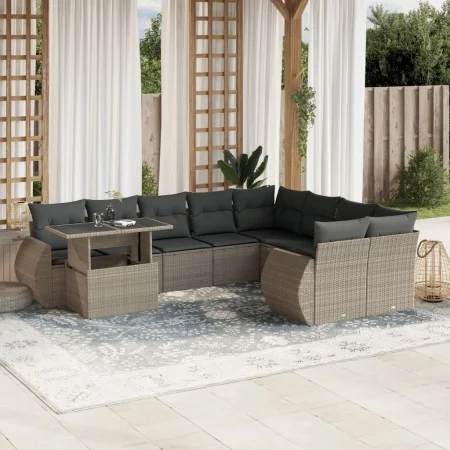 Set sofás jardín 10 pzas con cojines ratán sintético gris claro de , Conjuntos de jardín - Ref: Foro24-3268772, Precio: 815,6...
