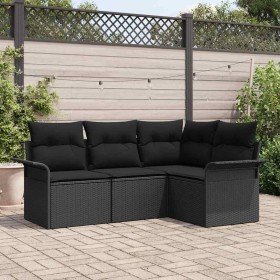 Conjunto de sofá de jardín con cojín 4 pcs Negro Poliratán