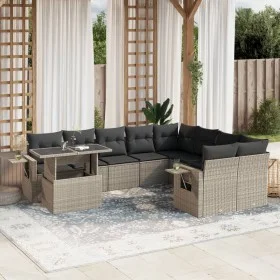 Gartensofa-Set 10-teilig mit Kissen hellgrau synthetisches Rattan von , Gartensets - Ref: Foro24-3268142, Preis: 739,93 €, Ra...