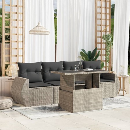 Gartensofa und Kissen Set 5tlg. hellgrau synthetisches Rattan von , Gartensets - Ref: Foro24-3268362, Preis: 388,70 €, Rabatt: %
