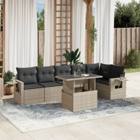 Garden sofa set 7 pcs with cushions light grey PE rattan by , Garden sets - Ref: Foro24-3267922, Price: 542,19 €, Discount: %