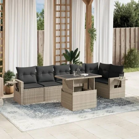 Gartensofa-Set 7-teilig mit Kissen hellgrau PE Rattan von , Gartensets - Ref: Foro24-3267922, Preis: 541,79 €, Rabatt: %