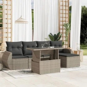 Garden sofa set 6 pieces and gray synthetic rattan cushions by , Garden sets - Ref: Foro24-3268502, Price: 458,14 €, Discount: %
