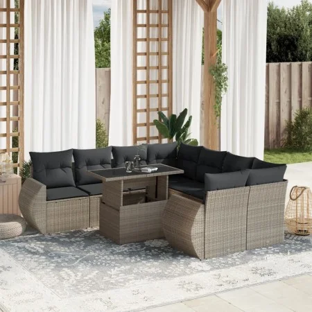 Garden furniture set 9 pieces and light gray synthetic rattan cushions by , Garden sets - Ref: Foro24-3268432, Price: 693,26 ...
