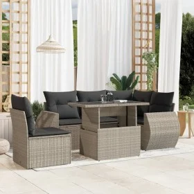 Garden sofa set 6 pieces and gray synthetic rattan cushions by , Garden sets - Ref: Foro24-3268542, Price: 494,06 €, Discount: %
