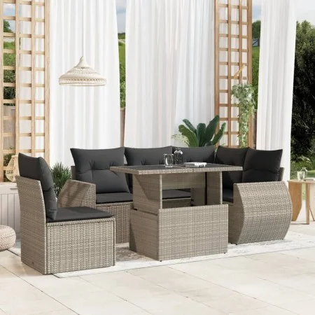 Garden sofa set 6 pieces and gray synthetic rattan cushions by , Garden sets - Ref: Foro24-3268542, Price: 494,06 €, Discount: %