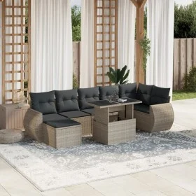 Garden sofa set 8 pieces and gray synthetic rattan cushions by , Garden sets - Ref: Foro24-3268692, Price: 609,14 €, Discount: %