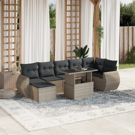 Gartensofa 8-teilig und Kissen synthetisches Rattan grau von , Gartensets - Ref: Foro24-3268692, Preis: 608,21 €, Rabatt: %
