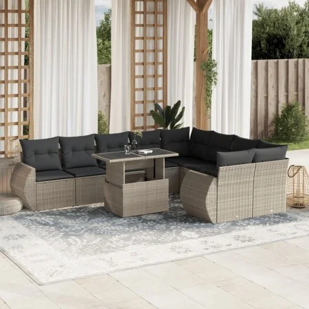 Garden sofa set 10 pieces with light gray synthetic rattan cushions by , Garden sets - Ref: Foro24-3268762, Price: 816,81 €, ...