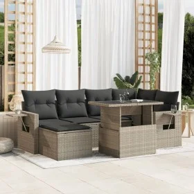 Set de sofás de jardín 7 pzas con cojines ratán PE gris claro by , Garden sets - Ref: Foro24-3268052, Price: 522,18 €, Discou...