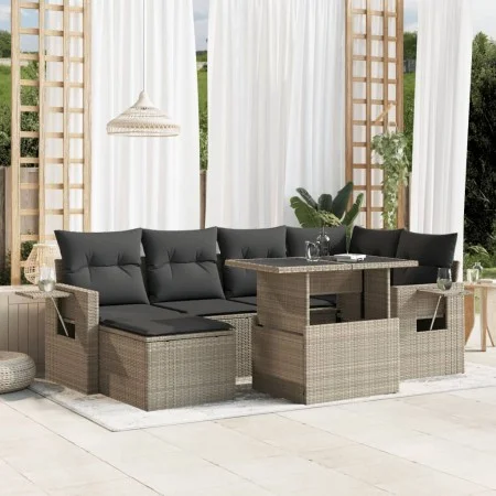 Set de sofás de jardín 7 pzas con cojines ratán PE gris claro by , Garden sets - Ref: Foro24-3268052, Price: 522,18 €, Discou...