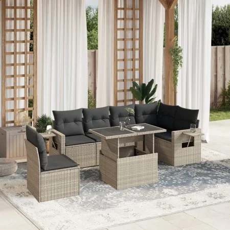 Set de sofás de jardín 7 pzas con cojines ratán PE gris claro by , Garden sets - Ref: Foro24-3267942, Price: 541,91 €, Discou...