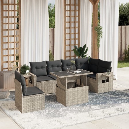 Set de sofás de jardín 7 pzas con cojines ratán PE gris claro by , Garden sets - Ref: Foro24-3267942, Price: 541,28 €, Discou...
