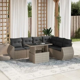 Set de sofás de jardín 7 pzas con cojines ratán PE gris claro by , Garden sets - Ref: Foro24-3268562, Price: 561,34 €, Discou...