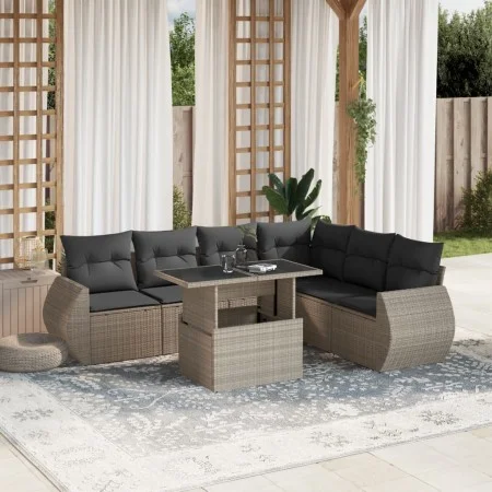 Set de sofás de jardín 7 pzas con cojines ratán PE gris claro by , Garden sets - Ref: Foro24-3268562, Price: 561,34 €, Discou...