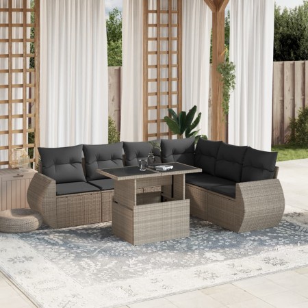 Set de sofás de jardín 7 pzas con cojines ratán PE gris claro by , Garden sets - Ref: Foro24-3268562, Price: 560,18 €, Discou...