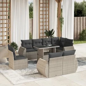 Set muebles jardín 9 pzas y cojines ratán sintético gris claro by , Garden sets - Ref: Foro24-3268672, Price: 784,60 €, Disco...