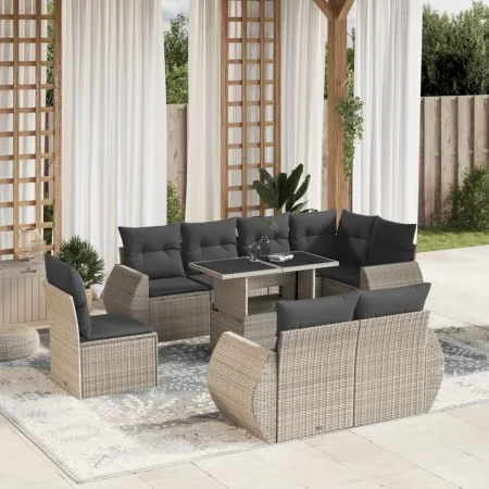 Gartenmöbel-Set 9-teilig mit Kissen aus hellem grauem Kunst-Rattan. von , Gartensets - Ref: Foro24-3268672, Preis: 784,32 €, ...