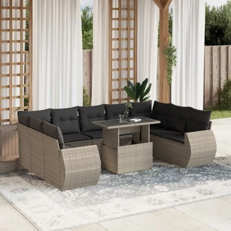Set sofás jardín 10 pzas con cojines ratán sintético gris claro by , Garden sets - Ref: Foro24-3268742, Price: 816,81 €, Disc...