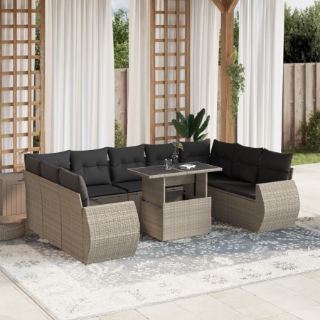 Set sofás jardín 10 pzas con cojines ratán sintético gris claro by , Garden sets - Ref: Foro24-3268742, Price: 799,59 €, Disc...