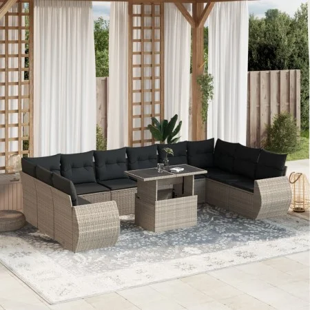 Set de sofás de jardín 11 pzas y cojines ratán sintético gris by , Garden sets - Ref: Foro24-3268782, Price: 867,28 €, Discou...