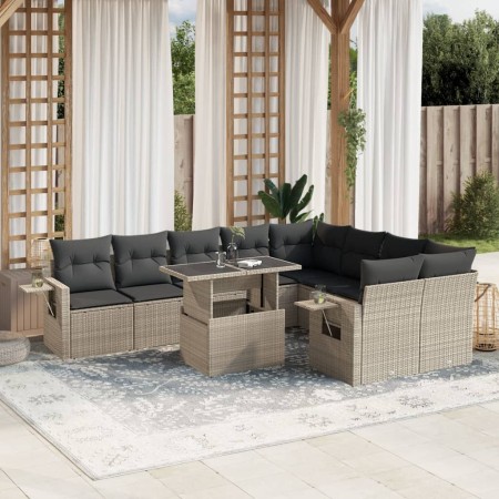 Set sofás jardín 10 pzas con cojines ratán sintético gris claro by , Garden sets - Ref: Foro24-3268132, Price: 726,29 €, Disc...