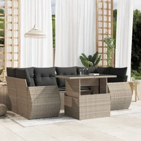 Set de sofás de jardín 7 pzas con cojines ratán PE gris claro by , Garden sets - Ref: Foro24-3268392, Price: 571,04 €, Discou...