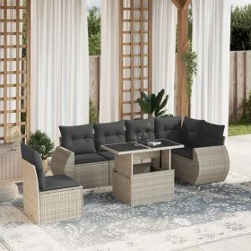 Set de sofás de jardín 7 pzas con cojines ratán PE gris claro by , Garden sets - Ref: Foro24-3268572, Price: 561,34 €, Discou...